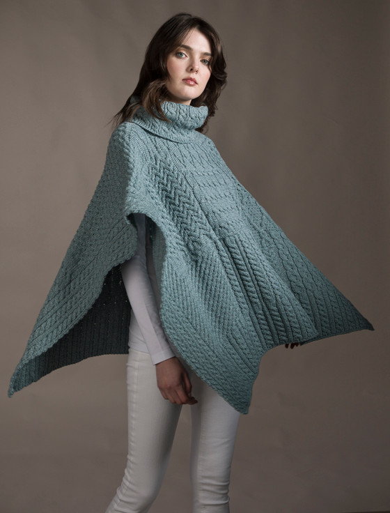Aran Cashmere Merino Wool Patchwork Poncho With Collar