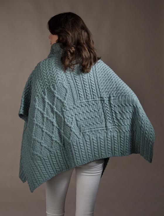 Aran Cashmere Merino Wool Patchwork Poncho With Collar