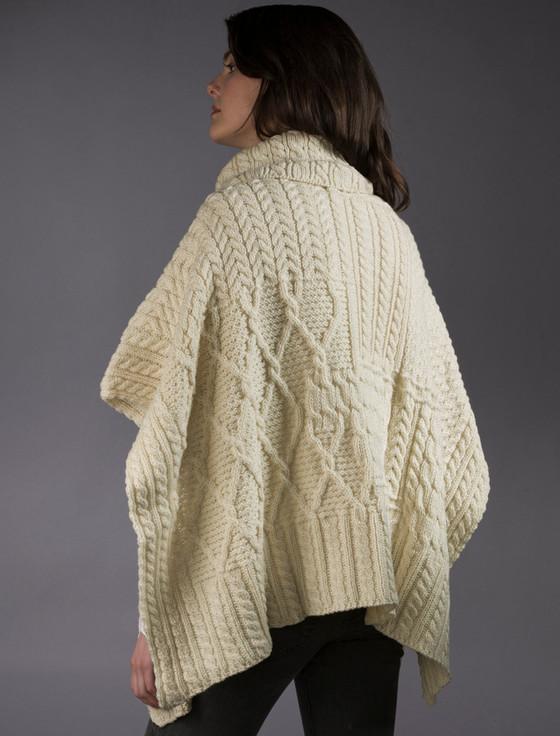 Aran Cashmere ‎‎Merino Wool Patchwork Poncho With Collar‎‎‎