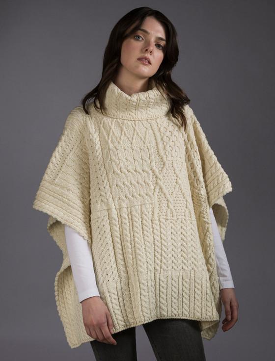 aran cashmere ‎‎Merino Wool Patchwork Poncho with Collar‎‎‎