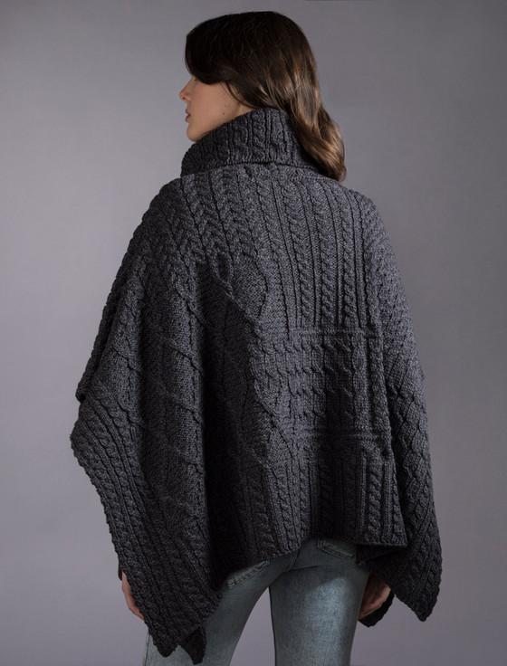 Aran Cashmere ‎Merino Wool Patchwork Poncho With Collar‎‎