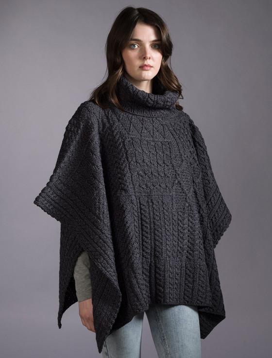 aran cashmere ‎Merino Wool Patchwork Poncho with Collar‎‎