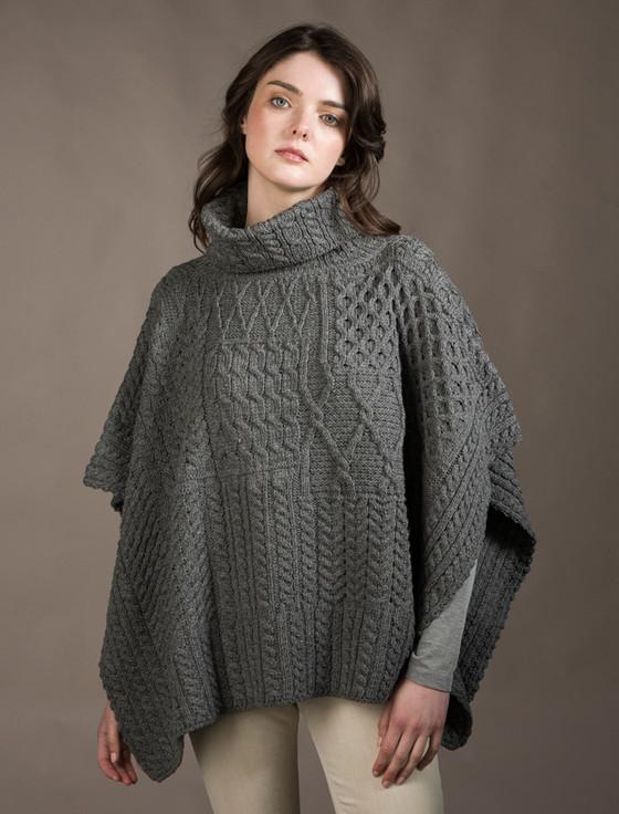 Aran Cashmere ‎Merino Wool Patchwork Poncho With Collar‎