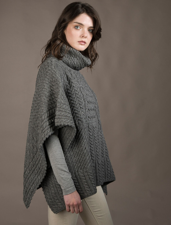 Aran Cashmere ‎Merino Wool Patchwork Poncho With Collar‎