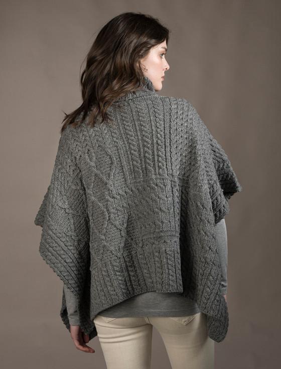 Aran Cashmere ‎Merino Wool Patchwork Poncho With Collar‎