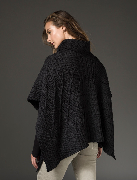 Aran Cashmere Merino Wool Patchwork Poncho With Collar‎‎‎‎