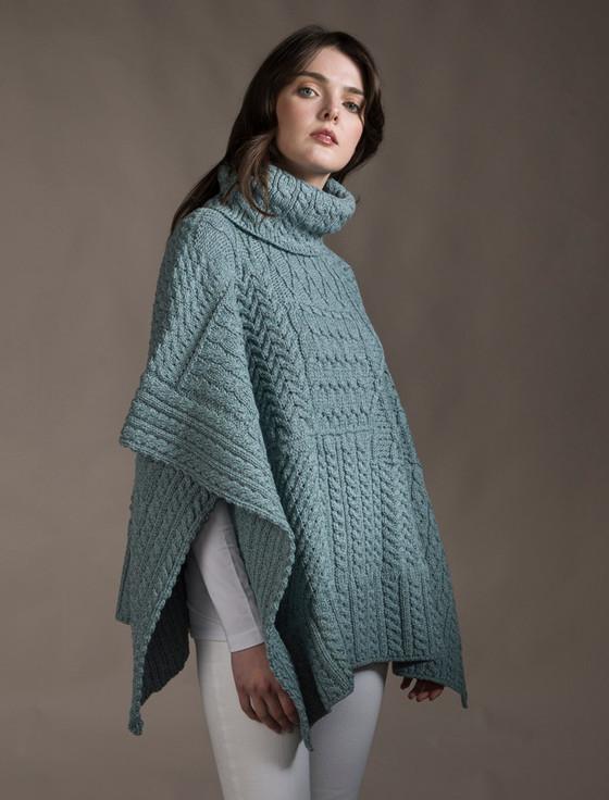 aran cashmere Merino Wool Patchwork Poncho with Collar‎‎‎‎‎