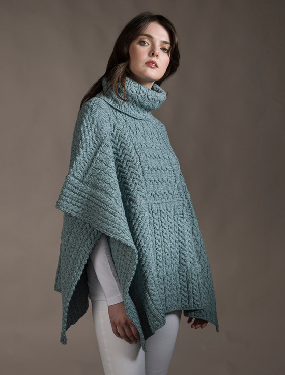 aran cashmere Merino Wool Patchwork Poncho with Collar