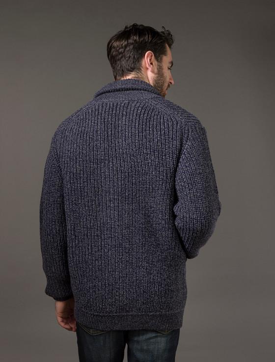 Aran Cashmere ‎Merino Wool R‎ib‎bed Shawl Neck Ca‎rdigan