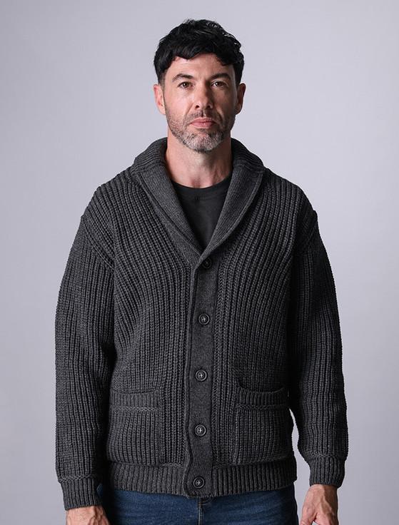 aran cashmere ‎Merino Wool R‎ibbe‎d‎ S‎hawl Neck Car‎digan