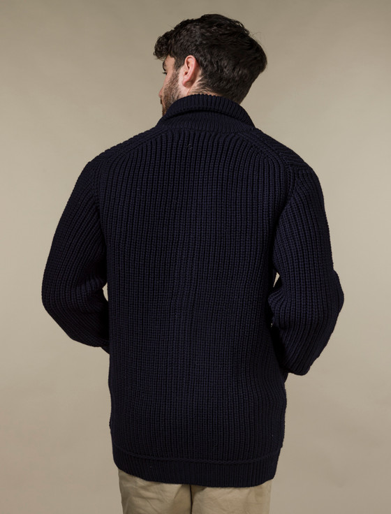 Aran Cashmere ‎Merino Wool R‎ibbe‎d‎ Shawl Neck Cardigan