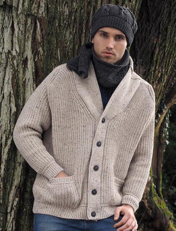 Aran Cashmere ‎Merino Wool R‎ibbed Shawl Neck Cardigan