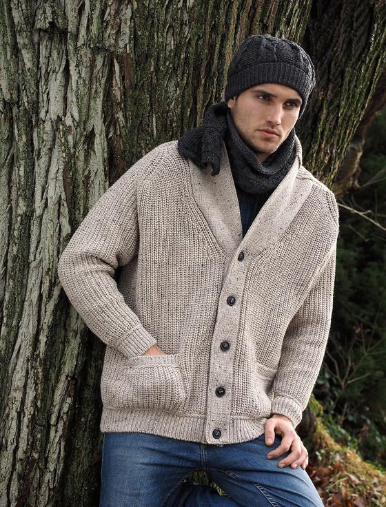 Aran Cashmere ‎Merino Wool R‎ibbed Shawl Neck Cardigan