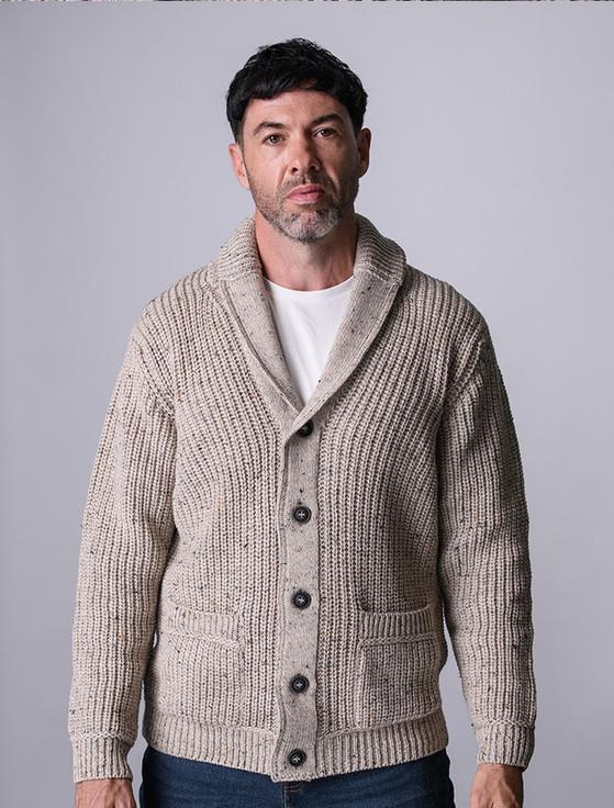 aran cashmere ‎Merino Wool R‎ibbed Shawl Neck Cardigan