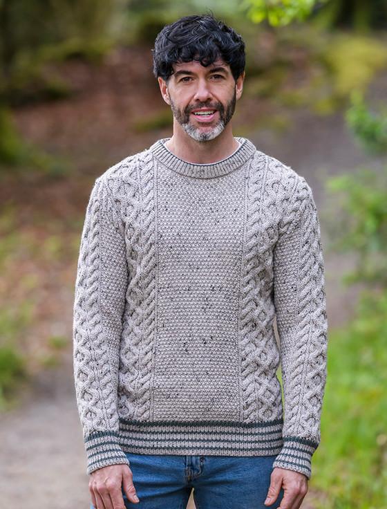 Aran Cashmere Moss & Cable Knit Crew Neck Aran Wool Sweater