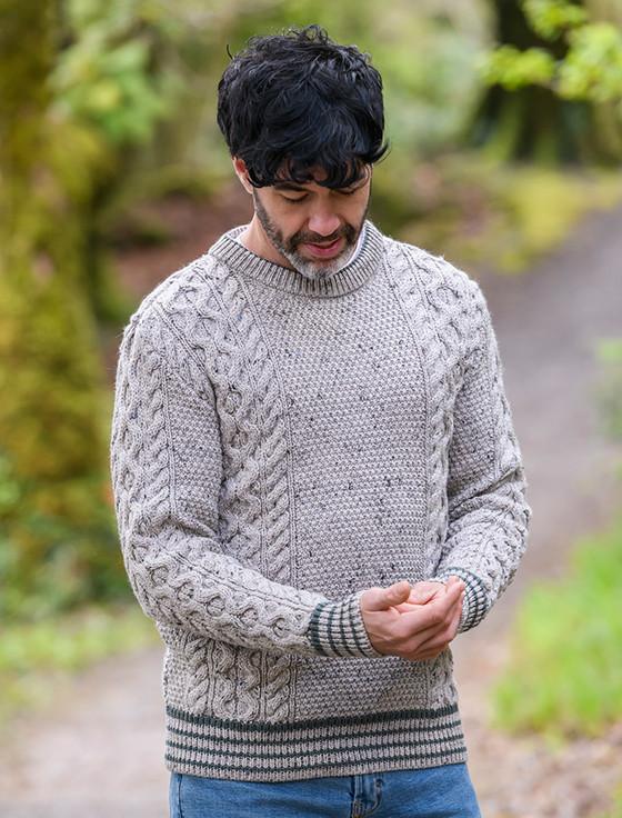 Aran Cashmere Moss & Cable Knit Crew Neck Aran Wool Sweater