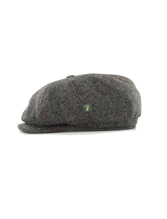 Aran Cashmere Mucros 8 Panel Driving Cap - Charcoal With Red