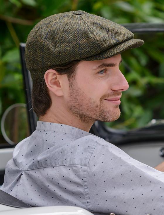 aran cashmere Mucros 8 Panel Driving Cap - Dark Green
