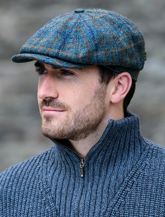 Aran Cashmere Mucros 8 Panel Driving Cap - Green & Brown Check