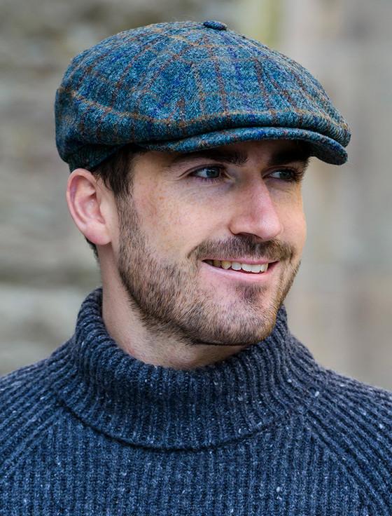 Aran Cashmere Mucros 8 Panel Driving Cap - Green & Brown Check