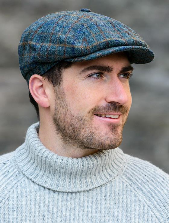Aran Cashmere Mucros 8 Panel Driving Cap - Green & Brown Check