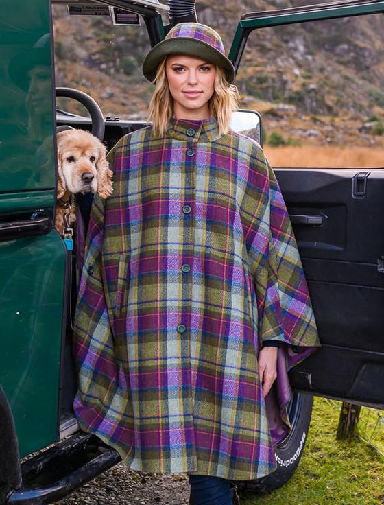 Aran Cashmere Mucros Dunloe Cape - Multi Vernal Plaid