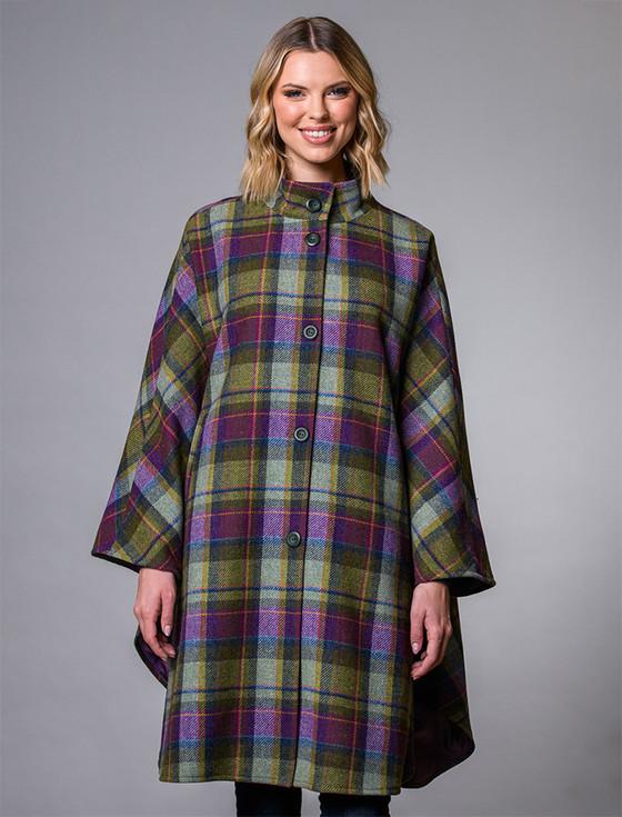 Aran Cashmere Mucros Dunloe Cape - Multi Vernal Plaid