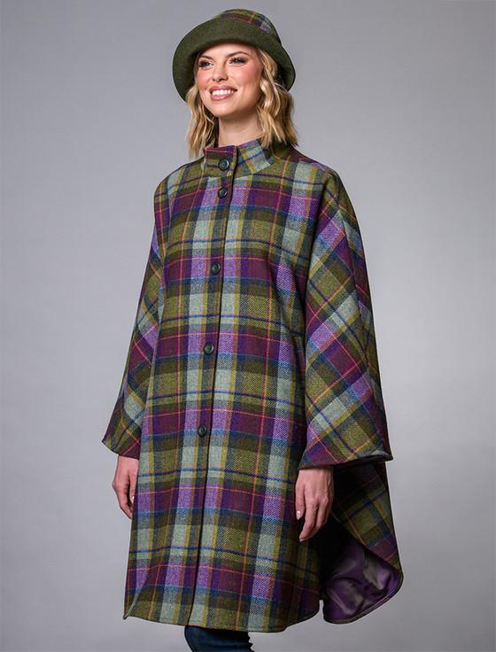 Aran Cashmere Mucros Dunloe Cape - Multi Vernal Plaid
