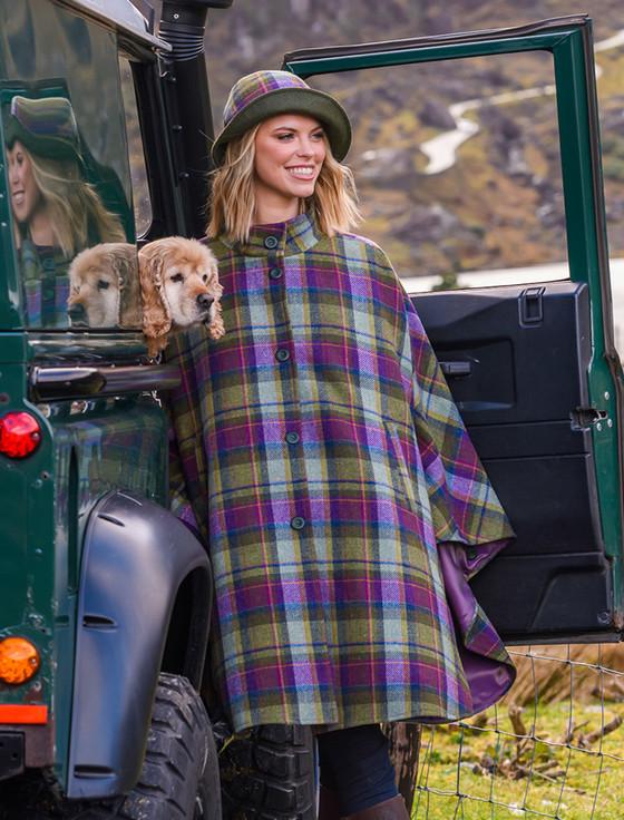aran cashmere Mucros Dunloe Cape - Multi Vernal Plaid