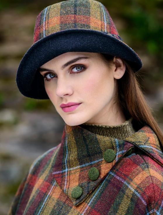 Aran Cashmere Mucros Tweed Poncho - Rust Orange Plaid