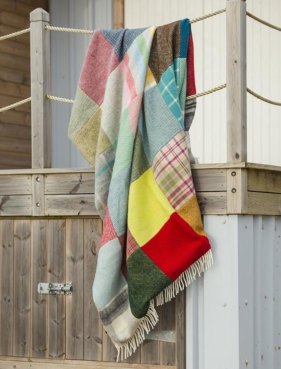 Aran Cashmere Multi-Panel Lifestyle Patchwork Throw - Bright