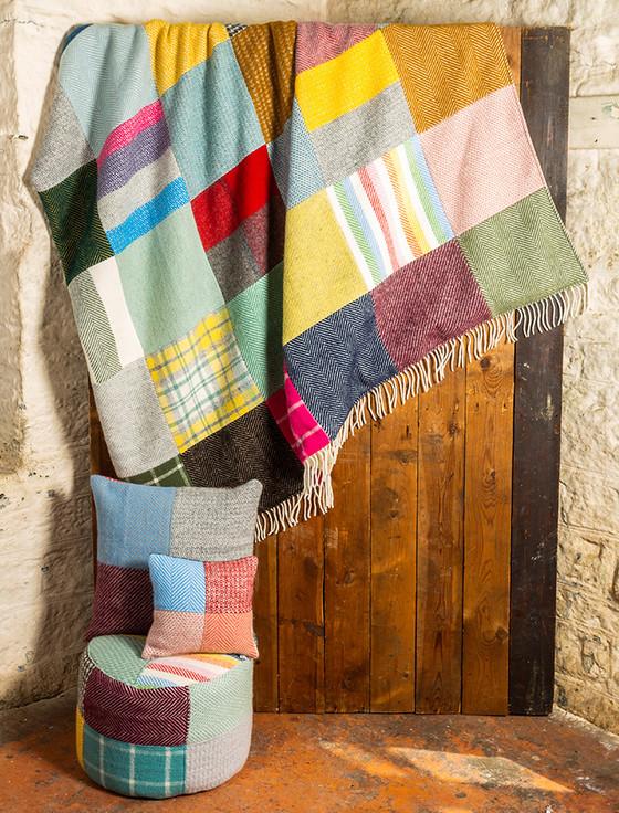 aran cashmere Multi-Panel Lifestyle Patchwork Throw - Bright