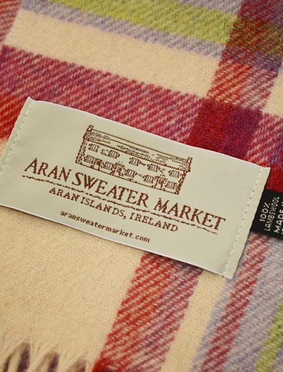 Aran Cashmere Narrow Lambswool Plaid Scarf - Berries And Cream