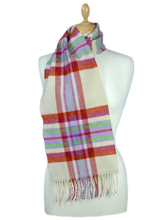 aran cashmere Narrow Lambswool Plaid Scarf - Berries and Cream