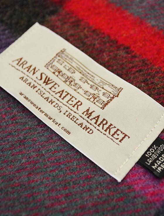 Aran Cashmere Narrow Lambswool Plaid Scarf - Green Fuschia