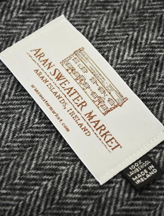 Aran Cashmere Narrow Lambswool Scarf - Grey Herringbone