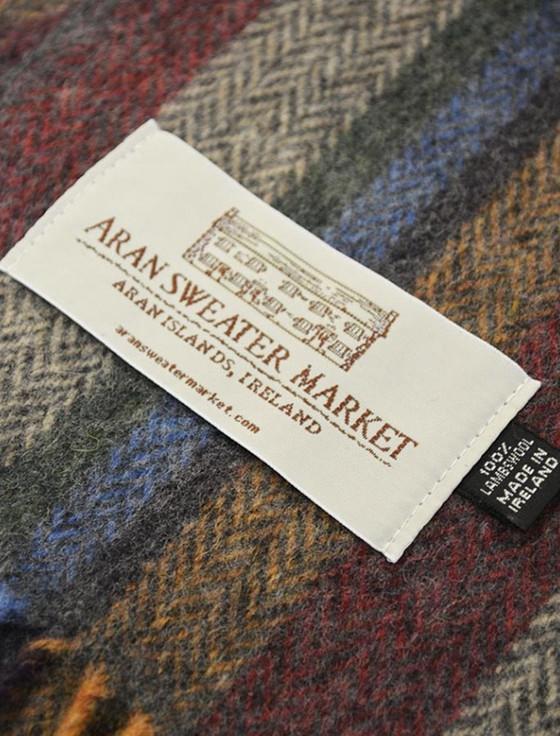 Aran Cashmere Narrow Lambswool Striped Scarf - Multi-Colour Herringbone