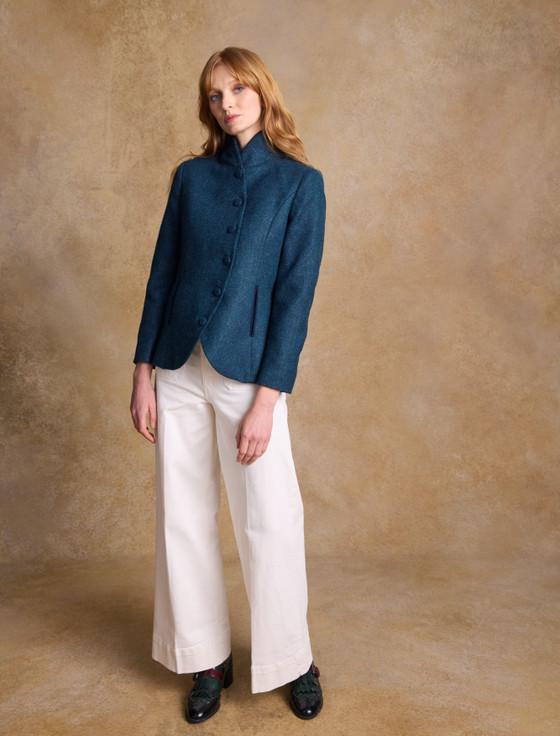Aran Cashmere Nicole Tweed Blazer – Aqua Marine Herringbone