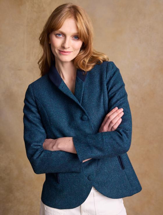 Aran Cashmere Nicole Tweed Blazer – Aqua Marine Herringbone