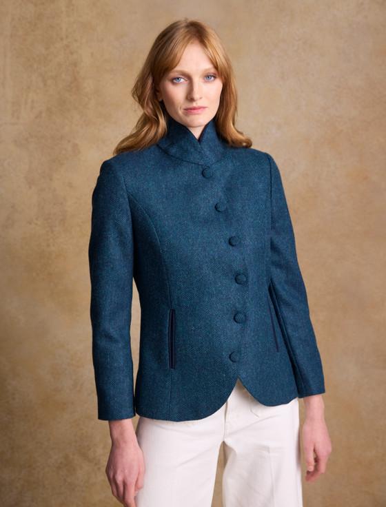aran cashmere Nicole Tweed Blazer – Aqua Marine Herringbone