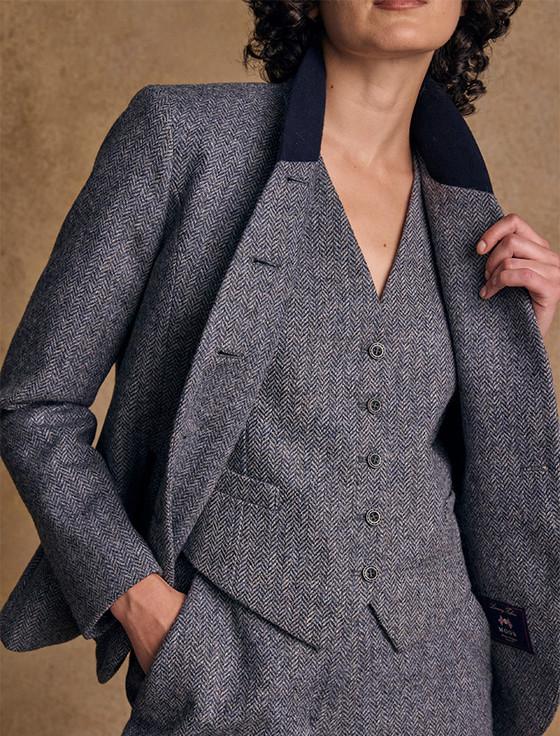 Aran Cashmere Nicole Tweed Blazer – Denim Herringbone