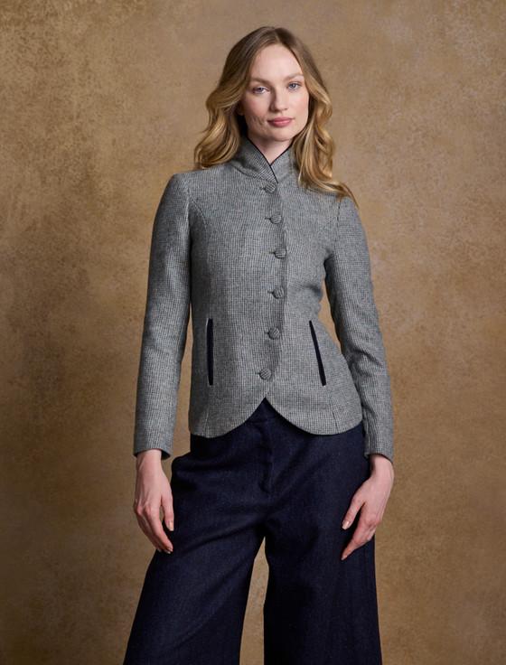 aran cashmere Nicole Tweed Blazer – Jade Weave Herringbone
