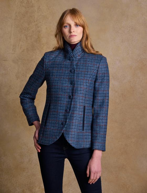 aran cashmere Nicole Tweed Blazer – Navy Hacking Check