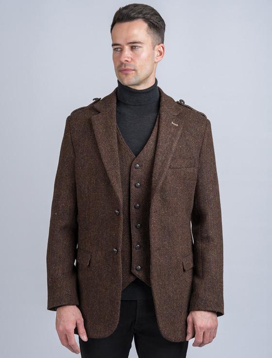Aran Cashmere O'Brien Brown Herringbone Tweed Jacket