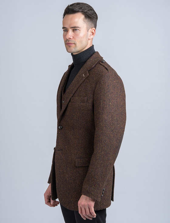 Aran Cashmere O'Brien Brown Herringbone Tweed Jacket