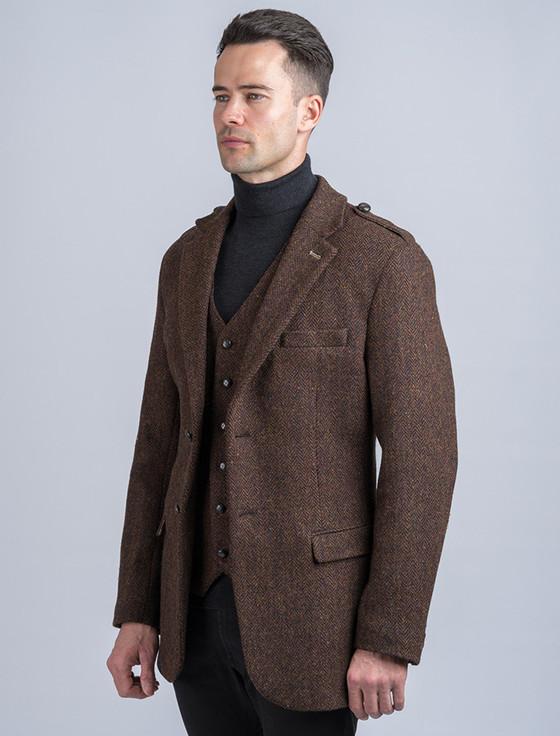 Aran Cashmere O'Brien Brown Herringbone Tweed Jacket
