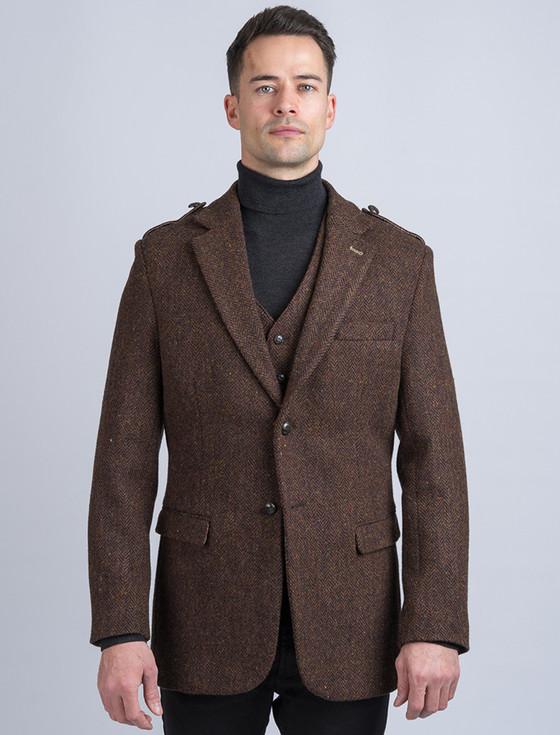 aran cashmere O'Brien Brown Herringbone Tweed Jacket
