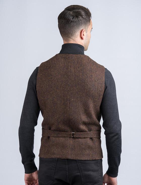 Aran Cashmere O'Brien Brown Herringbone Tweed Waistcoat