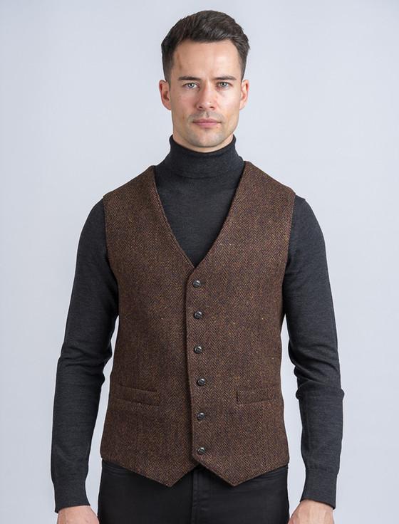 aran cashmere O'Brien Brown Herringbone Tweed Waistcoat