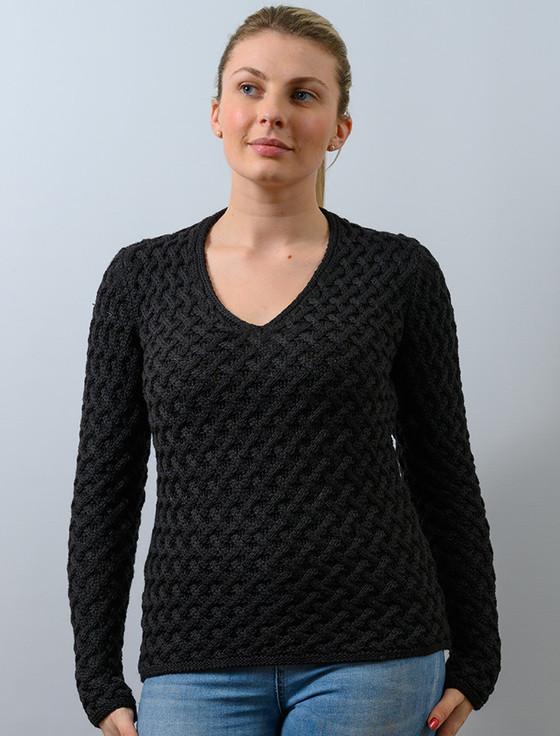 aran cashmere Open Neck Merino Trellis Sweater
